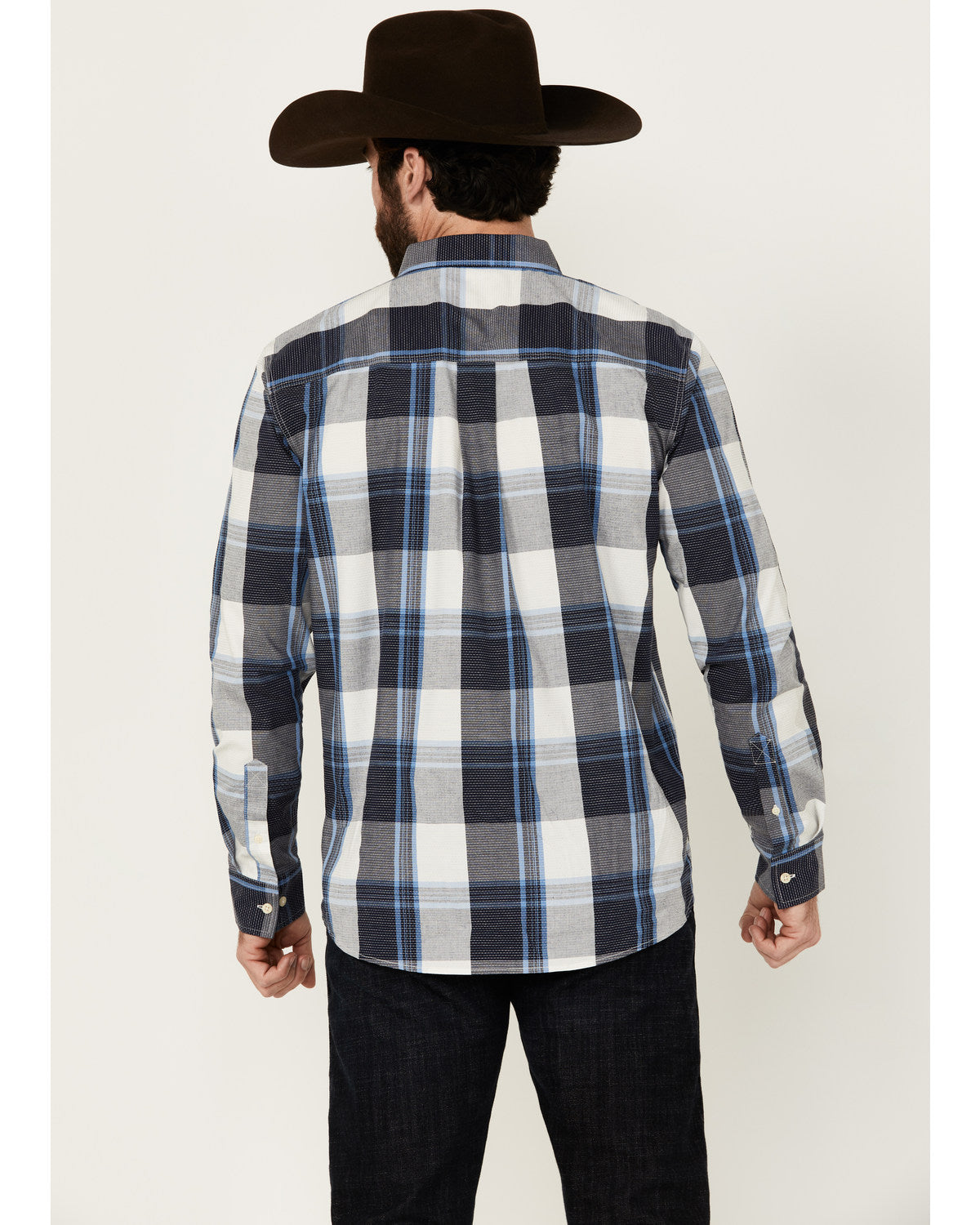 Men's Gallop Plaid Print Long Sleeve Button-Down Stretch We White
