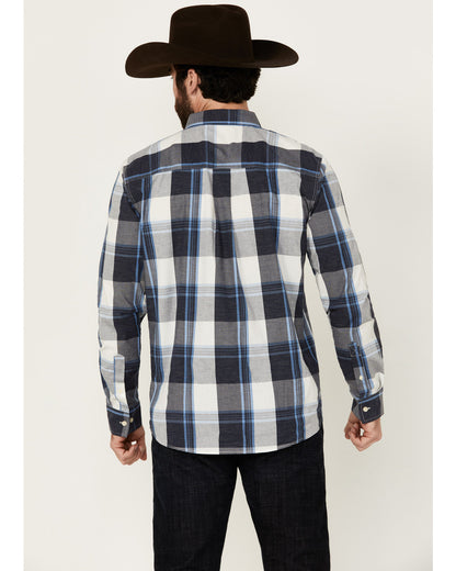 Men's Gallop Plaid Print Long Sleeve Button-Down Stretch We White