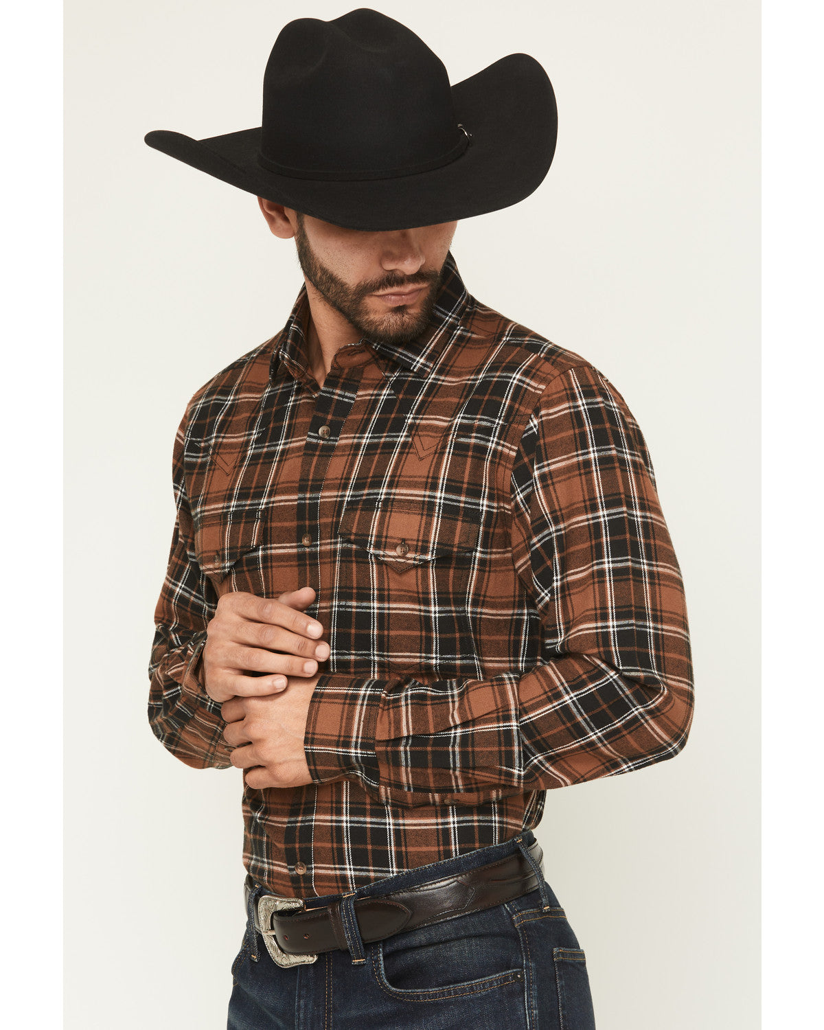 Black 1978® Men's Caddis Plaid Print Long Sleeve Button-Dow Brown