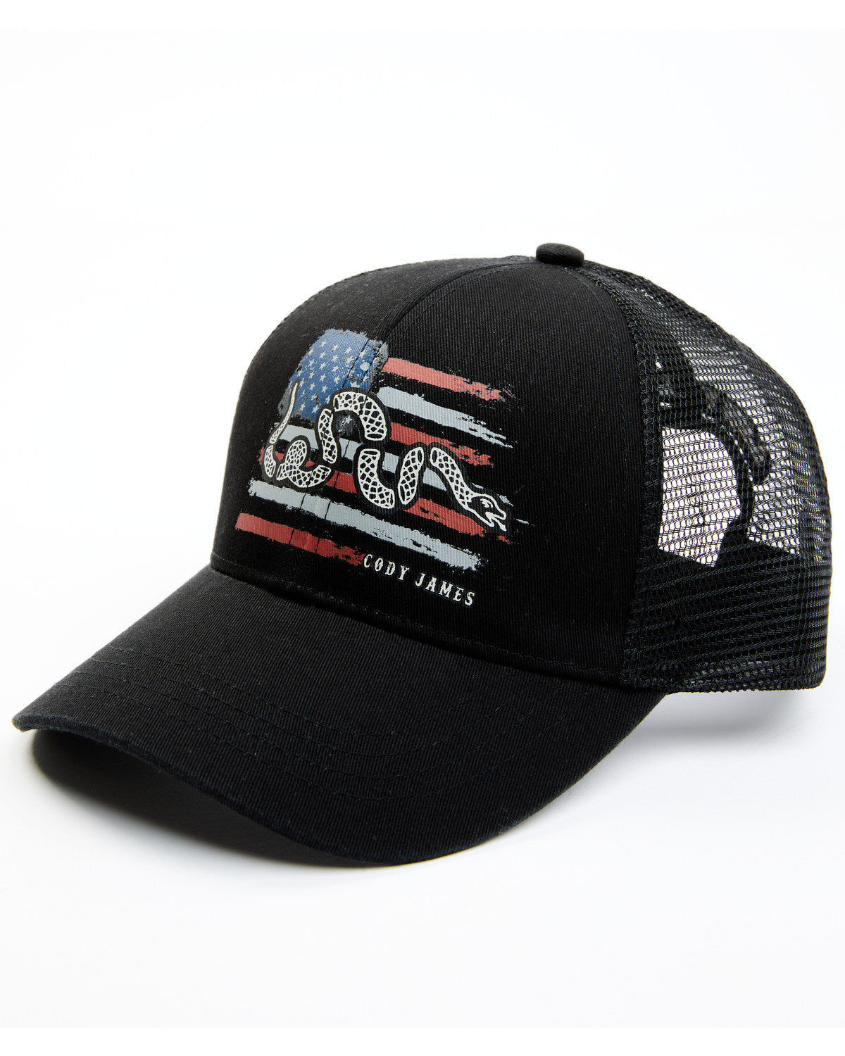 Men's Distressed Snake Flag Ball Cap Black