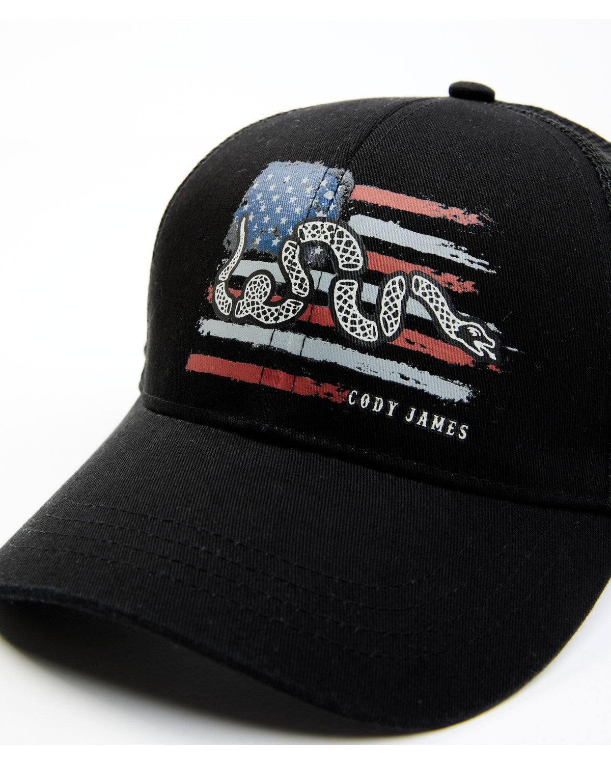 Men's Distressed Snake Flag Ball Cap Black