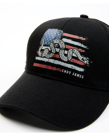 Men's Distressed Snake Flag Ball Cap Black