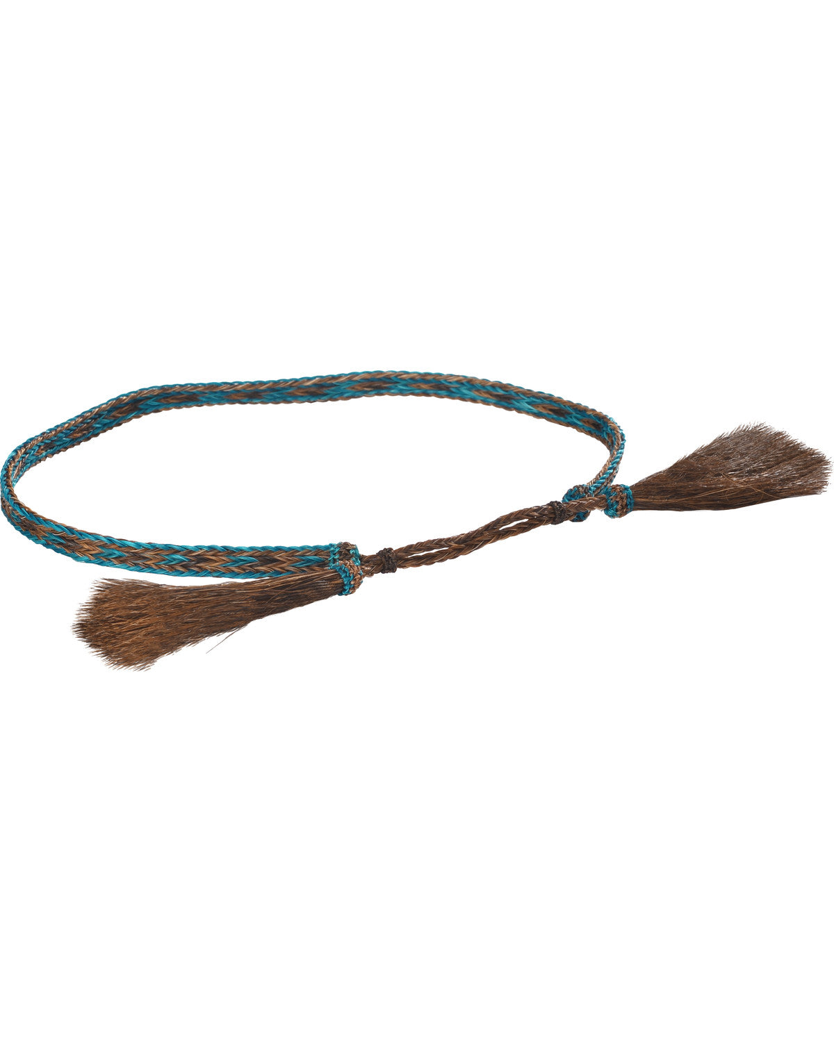 Men's Braided Horsehair & Tassel Hat Band Chocolate/turquoise