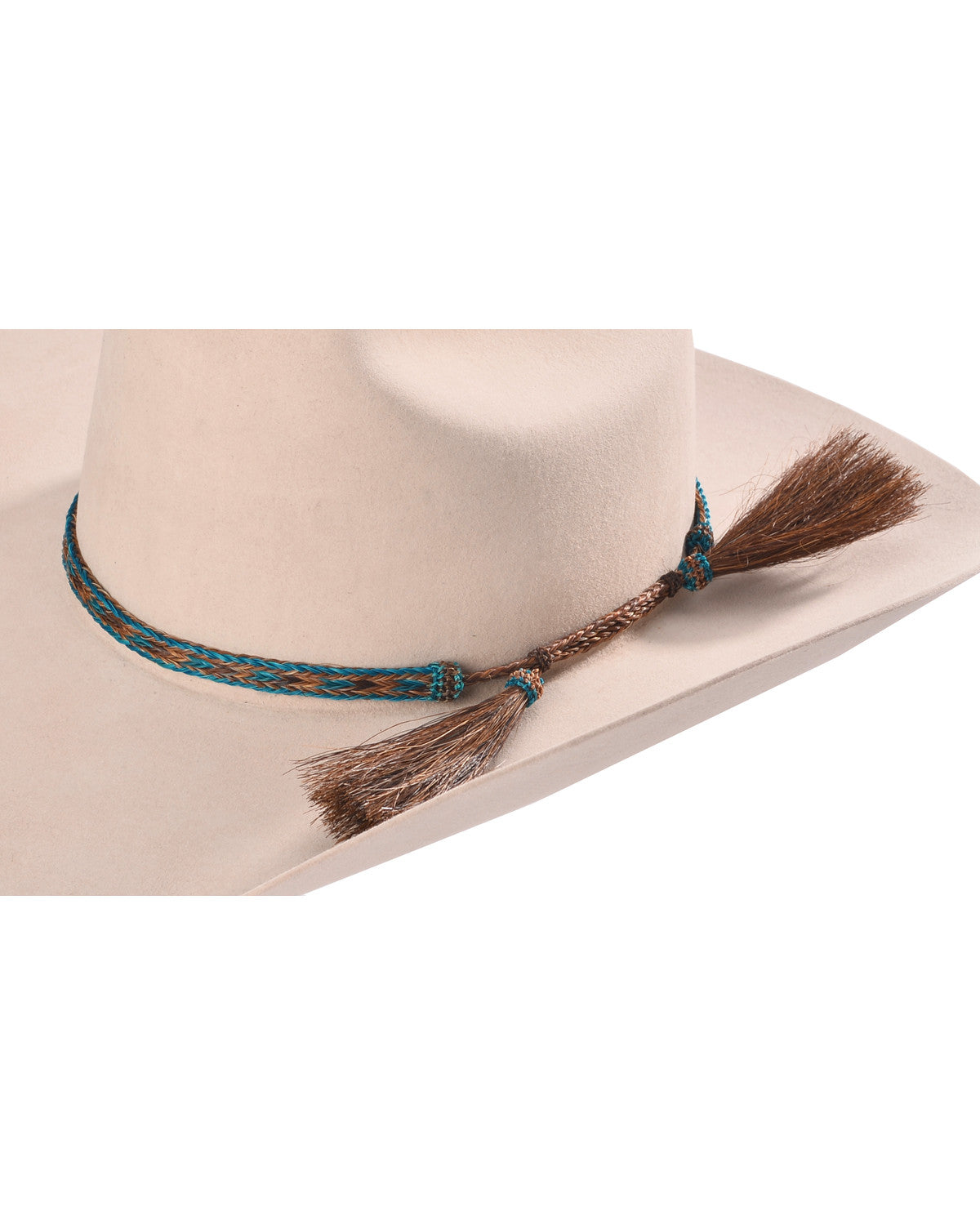 Men's Braided Horsehair & Tassel Hat Band Chocolate/turquoise