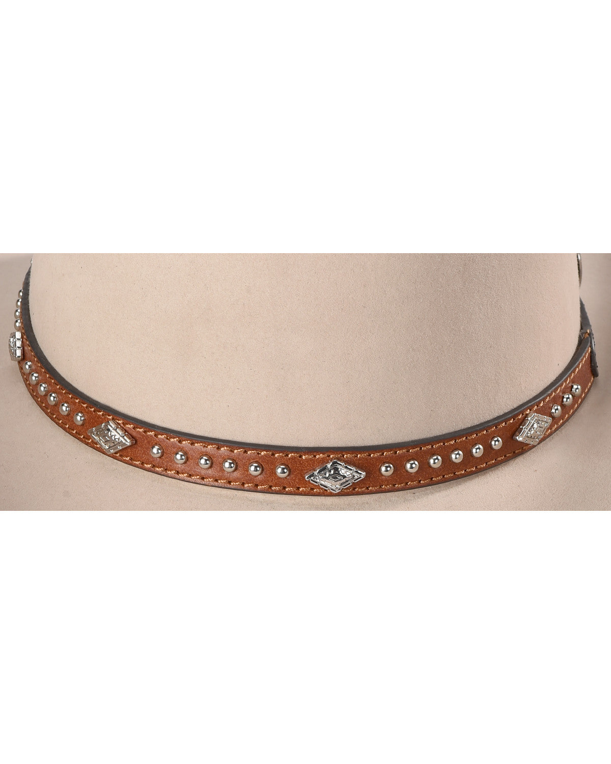 Silver Studs with Diamond Conchos Hat Band Tan