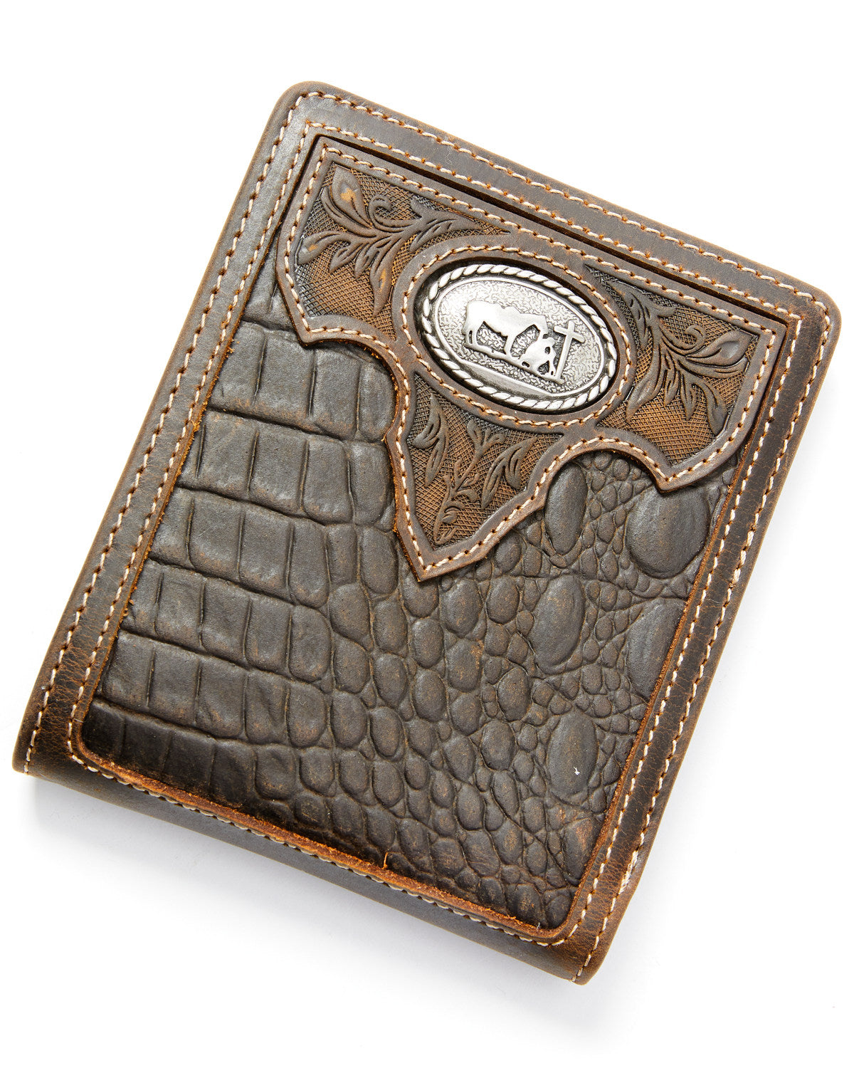Men's Croc Embossed Bifold Wallet Chocolate