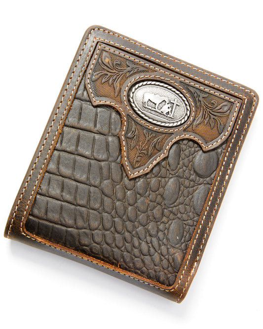 Men's Croc Embossed Bifold Wallet Chocolate