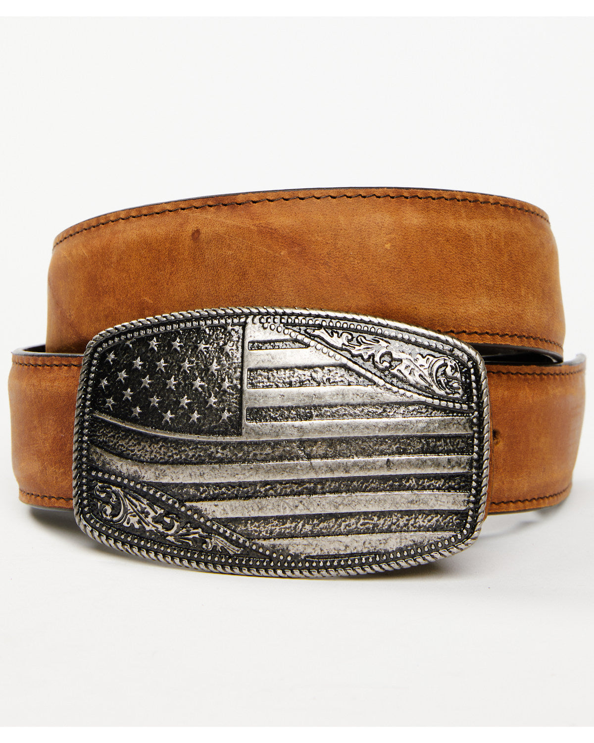 Men's American Flag Buckle Belt Brown