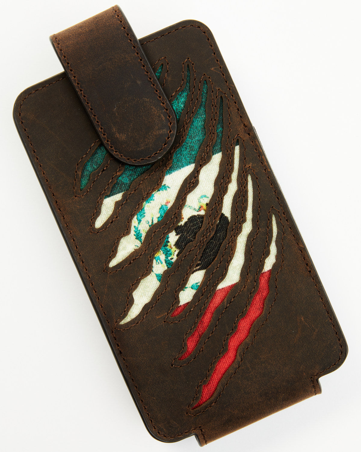 Men's Scratch Mexican Flag Cell Phone Holder Clip-On Case Brown