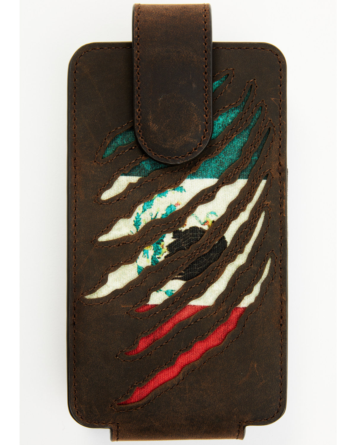 Men's Scratch Mexican Flag Cell Phone Holder Clip-On Case Brown