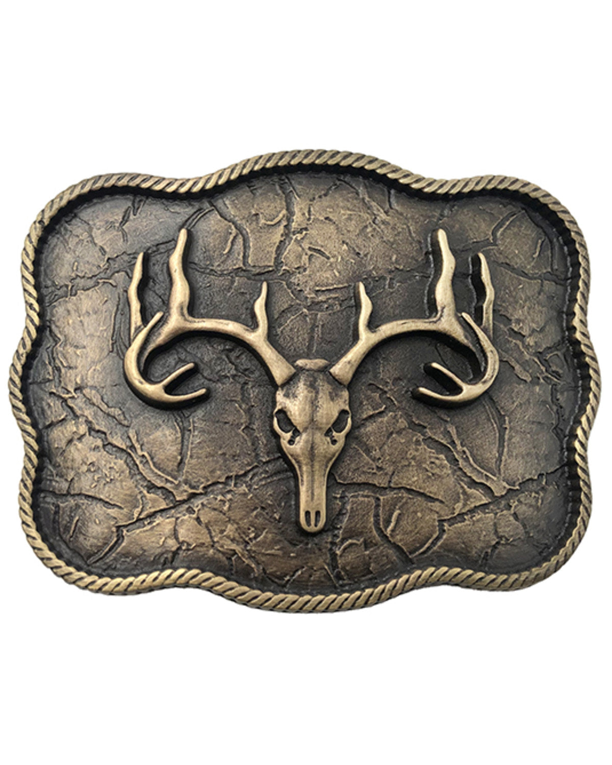 Men's Antique Brass Scalloped Elk Skull Buckle No Color
