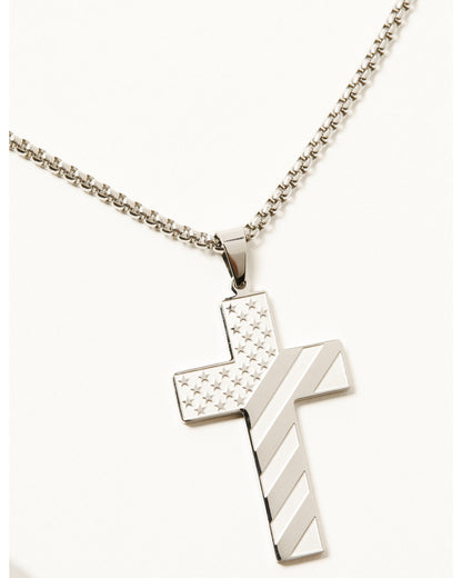Men's Americana Cross Necklace Silver