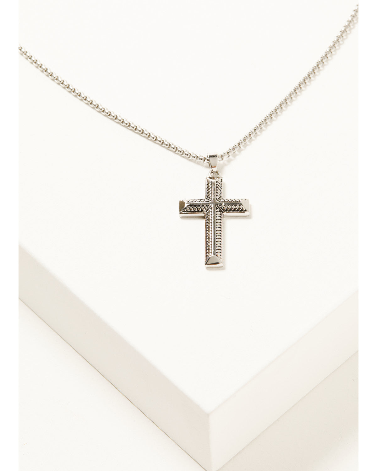Men's Textured Cross Necklace Silver