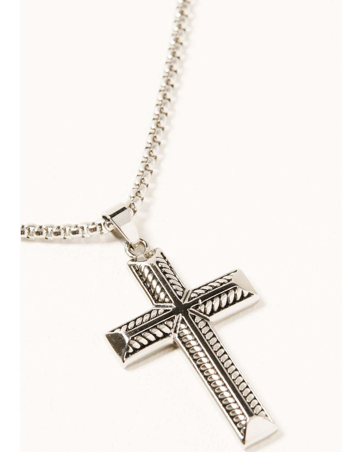 Men's Textured Cross Necklace Silver