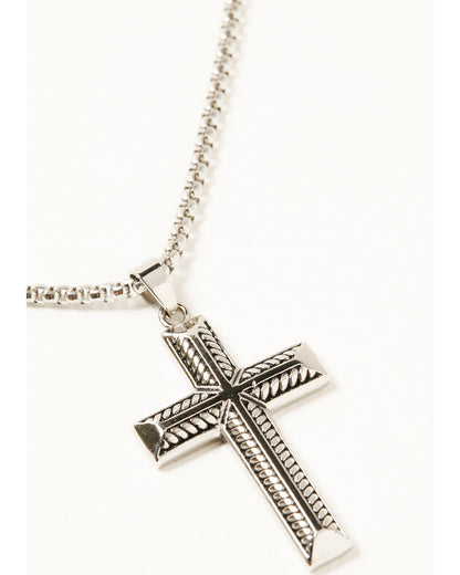 Men's Textured Cross Necklace Silver