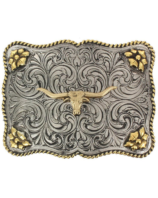 Men's Interchangeable Longhorn Belt Buckle Silver
