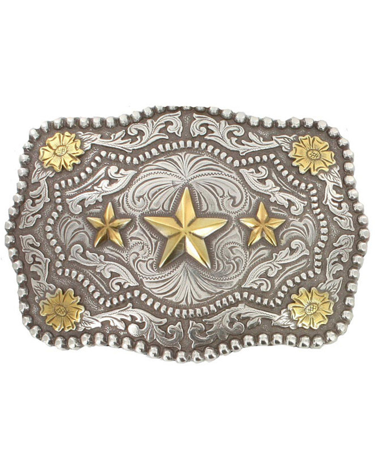Men's Triple Star Belt Buckle Silver