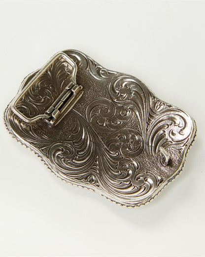 Christian Cowboy Rectangle Belt Buckle Silver