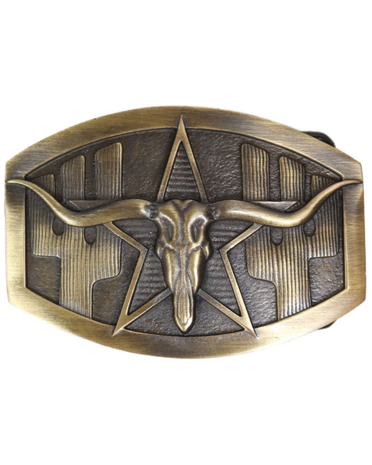 Men's Antiqued Longhorn Cactus Buckle Multi