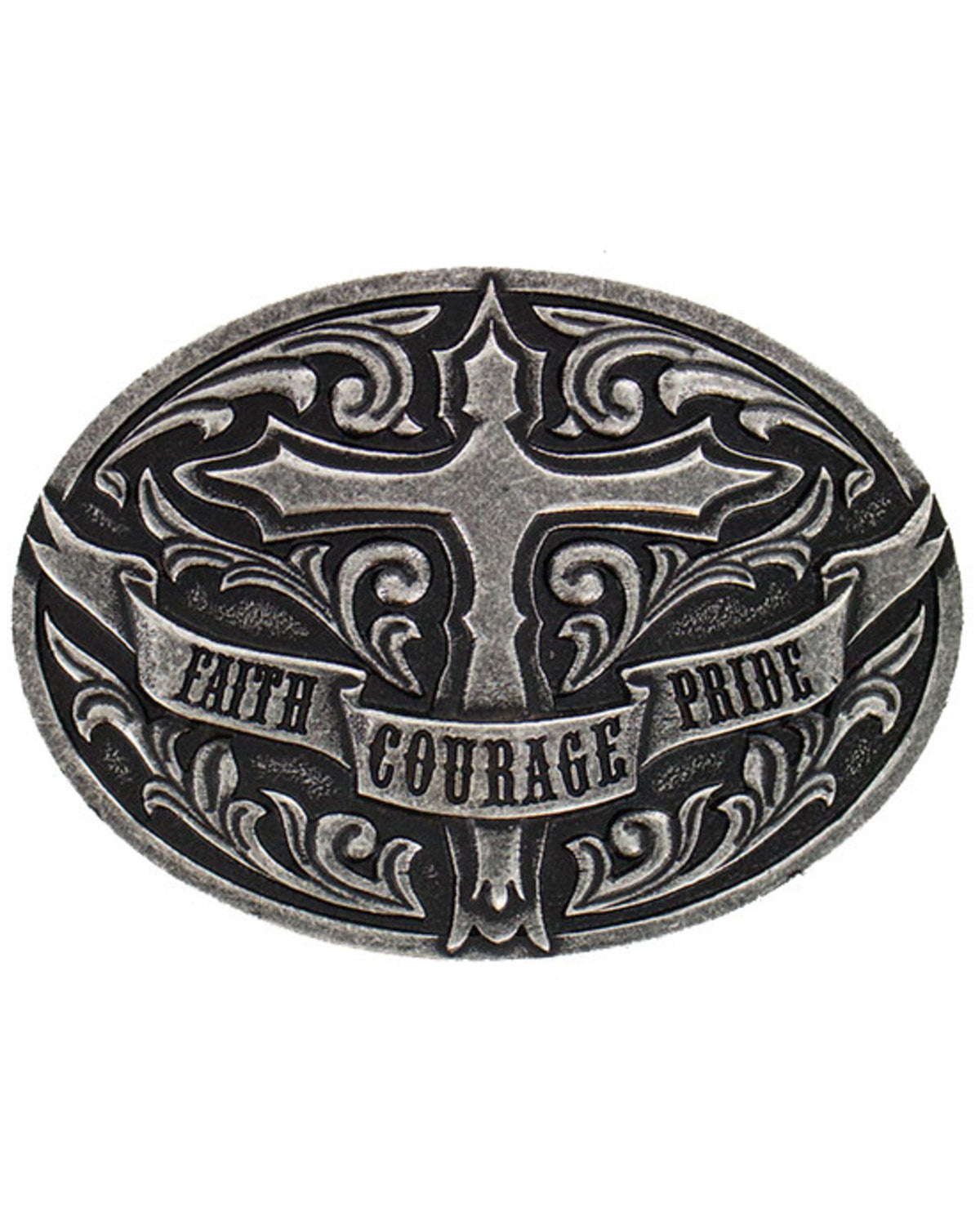 Men's Cross Faith Courage Pride Buckle Silver