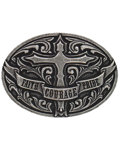 Men's Cross Faith Courage Pride Buckle Silver