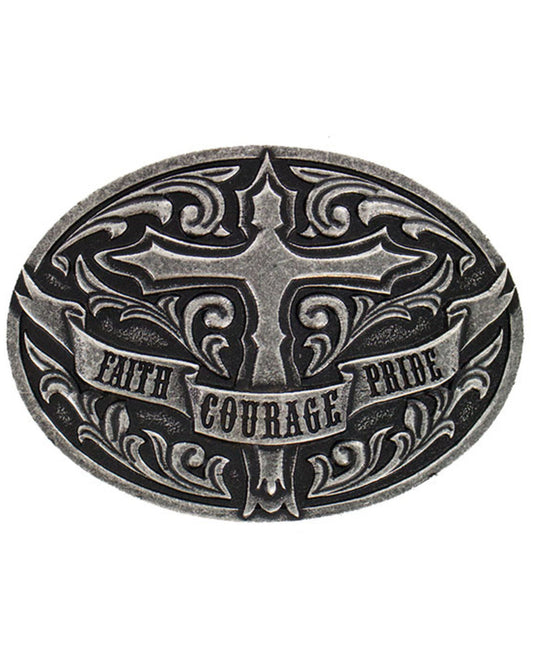 Men's Cross Faith Courage Pride Buckle Silver