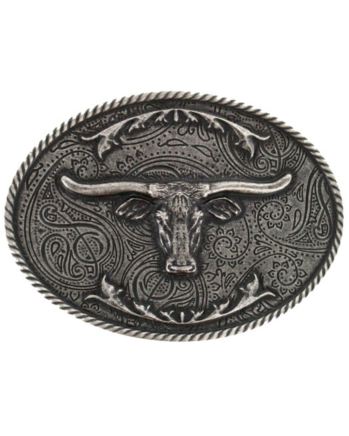 Men's Etched Longhorn Buckle Silver