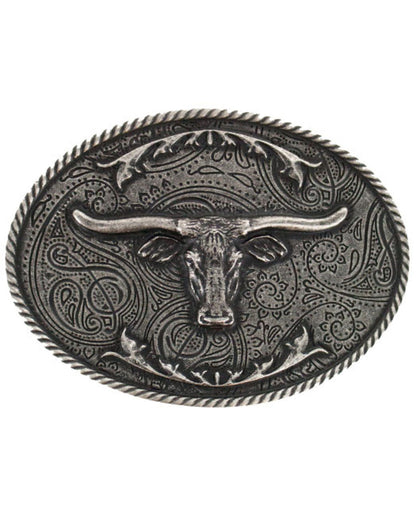 Men's Etched Longhorn Buckle Silver