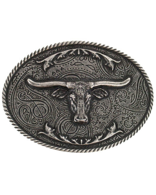 Men's Etched Longhorn Buckle Silver
