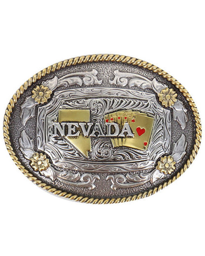 Men's Two Tone Nevada Oval Belt Buckle Silver