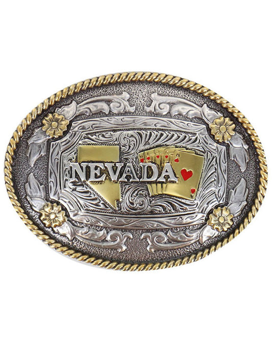 Men's Two Tone Nevada Oval Belt Buckle Silver