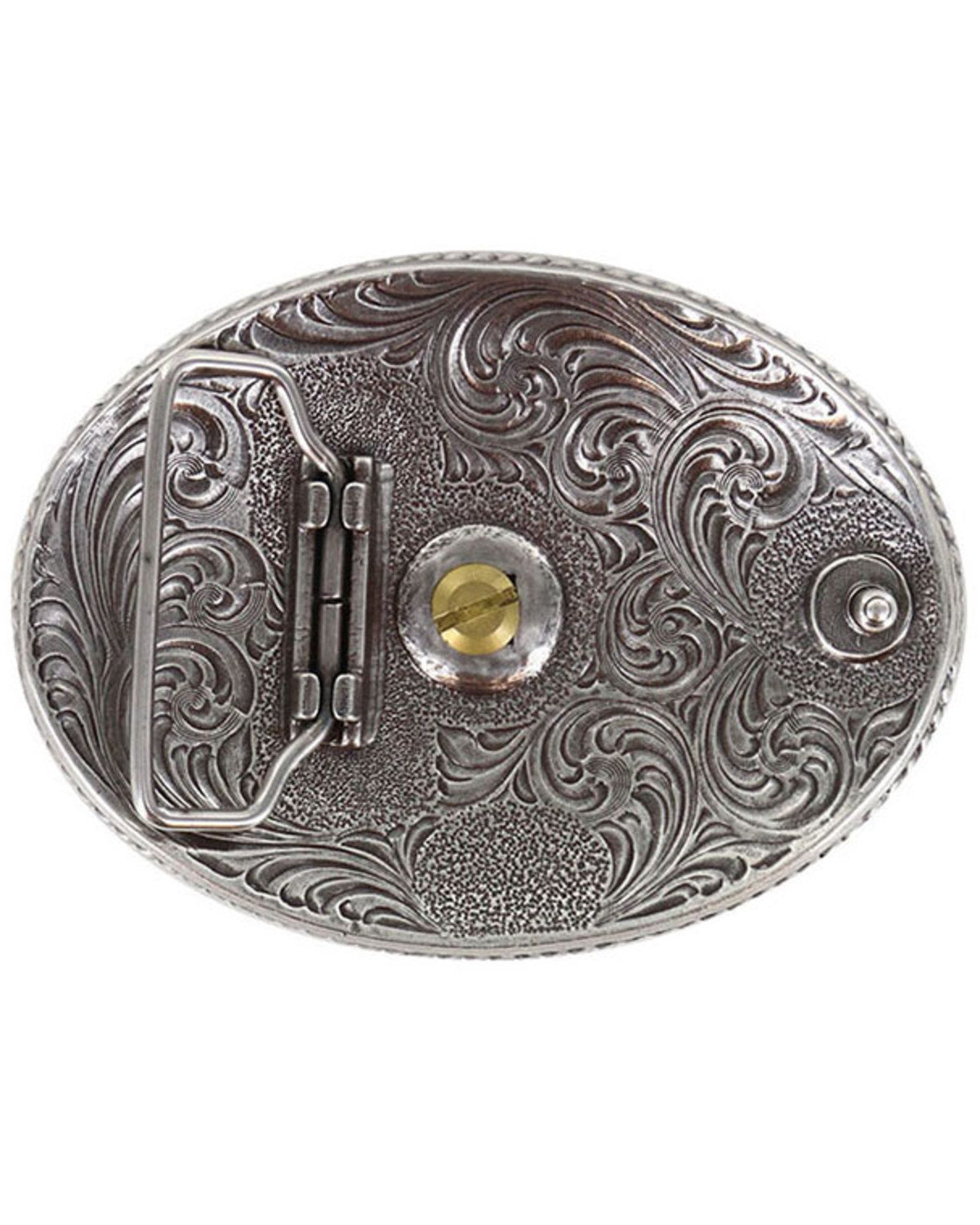 Men's Two Tone Nevada Oval Belt Buckle Silver
