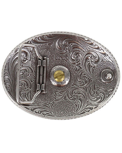 Men's Two Tone Nevada Oval Belt Buckle Silver