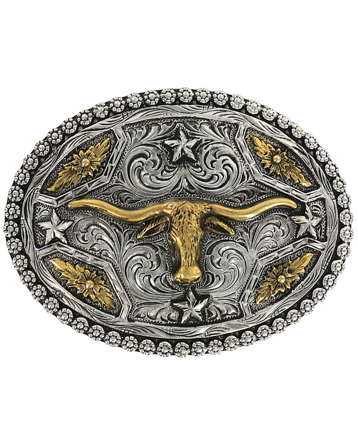 Men's Oval Longhorn Belt Buckle Silver
