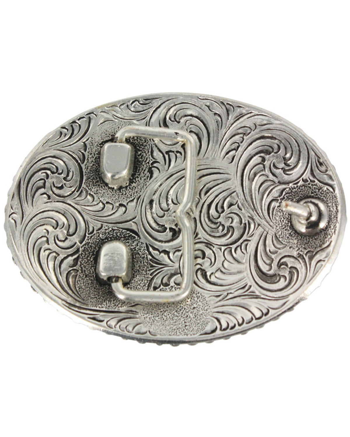 Men's Oval Longhorn Belt Buckle Silver