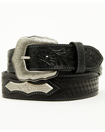 Men's Concho Tooled Western Belt Black