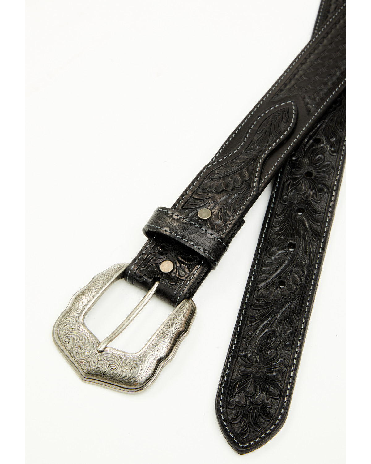 Men's Concho Tooled Western Belt Black