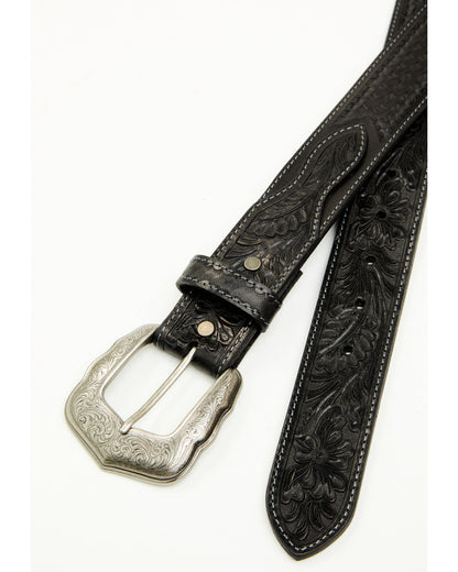 Men's Concho Tooled Western Belt Black