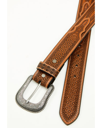Men's Geo Embossed Western Belt Brown
