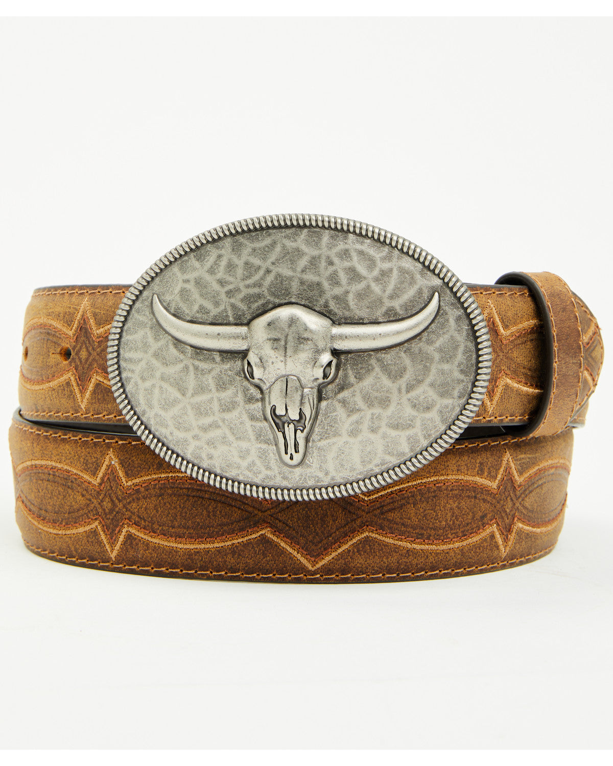 Men's Carson Hammered Longhorn Buckle Belt Brown