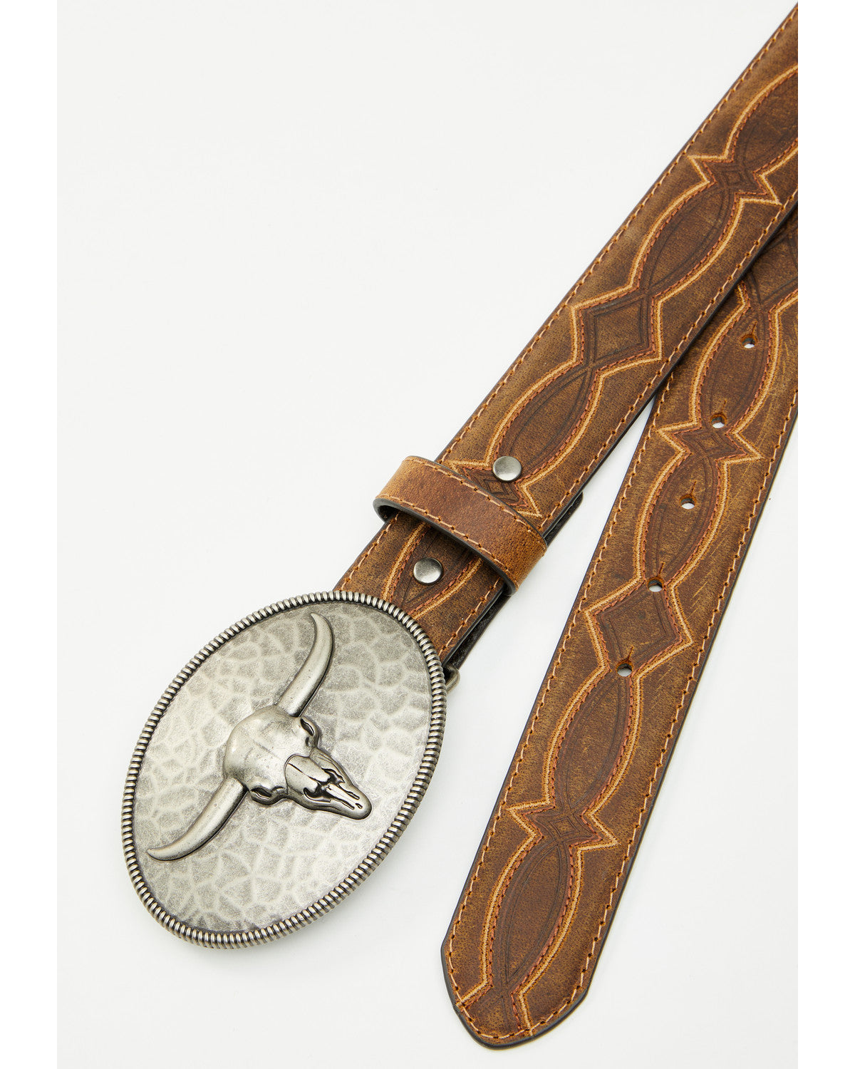 Men's Carson Hammered Longhorn Buckle Belt Brown