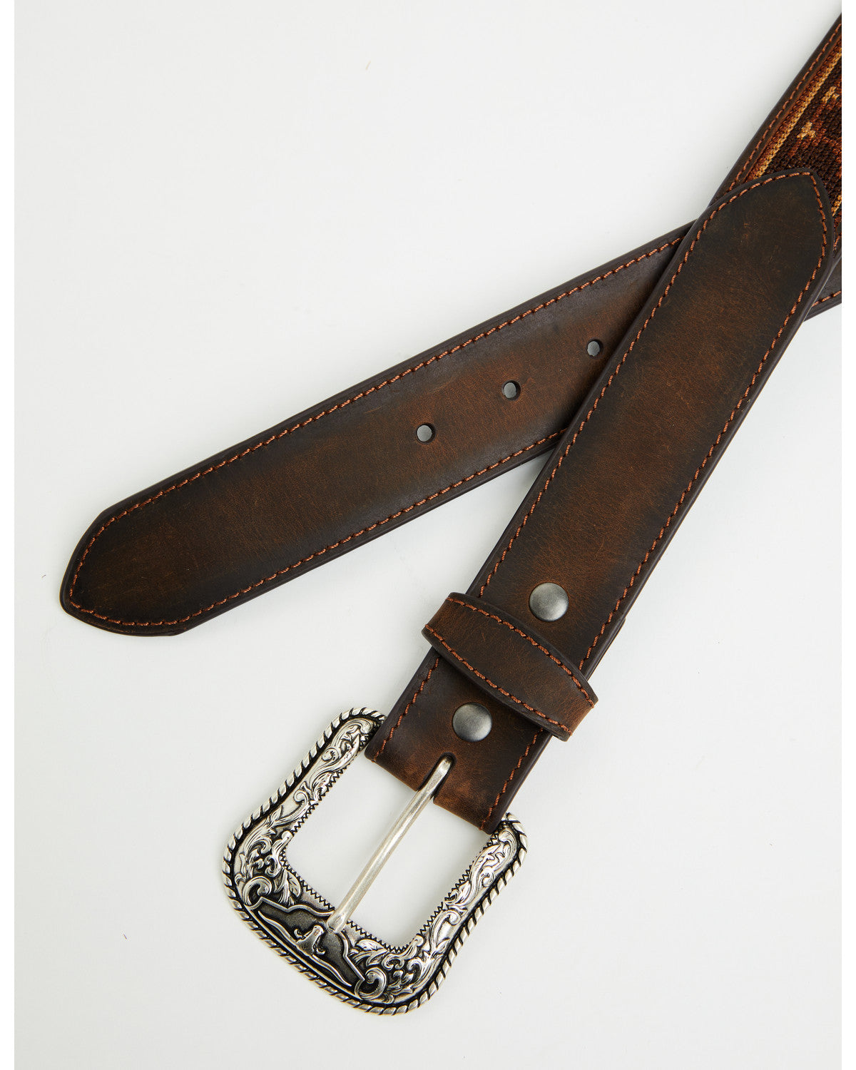 Men's Southwestern Needlepoint Inlay Leather Belt Dark Brown