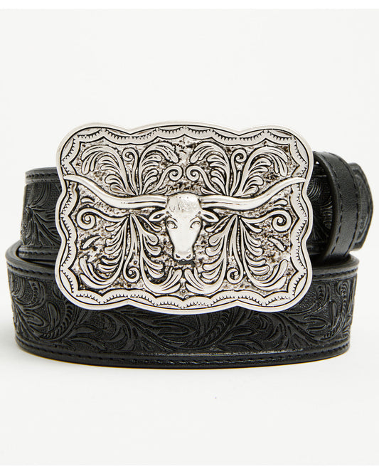 Boys' Huck Tooled Buckle Belt Black