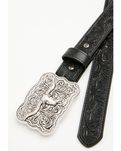 Boys' Huck Tooled Buckle Belt Black