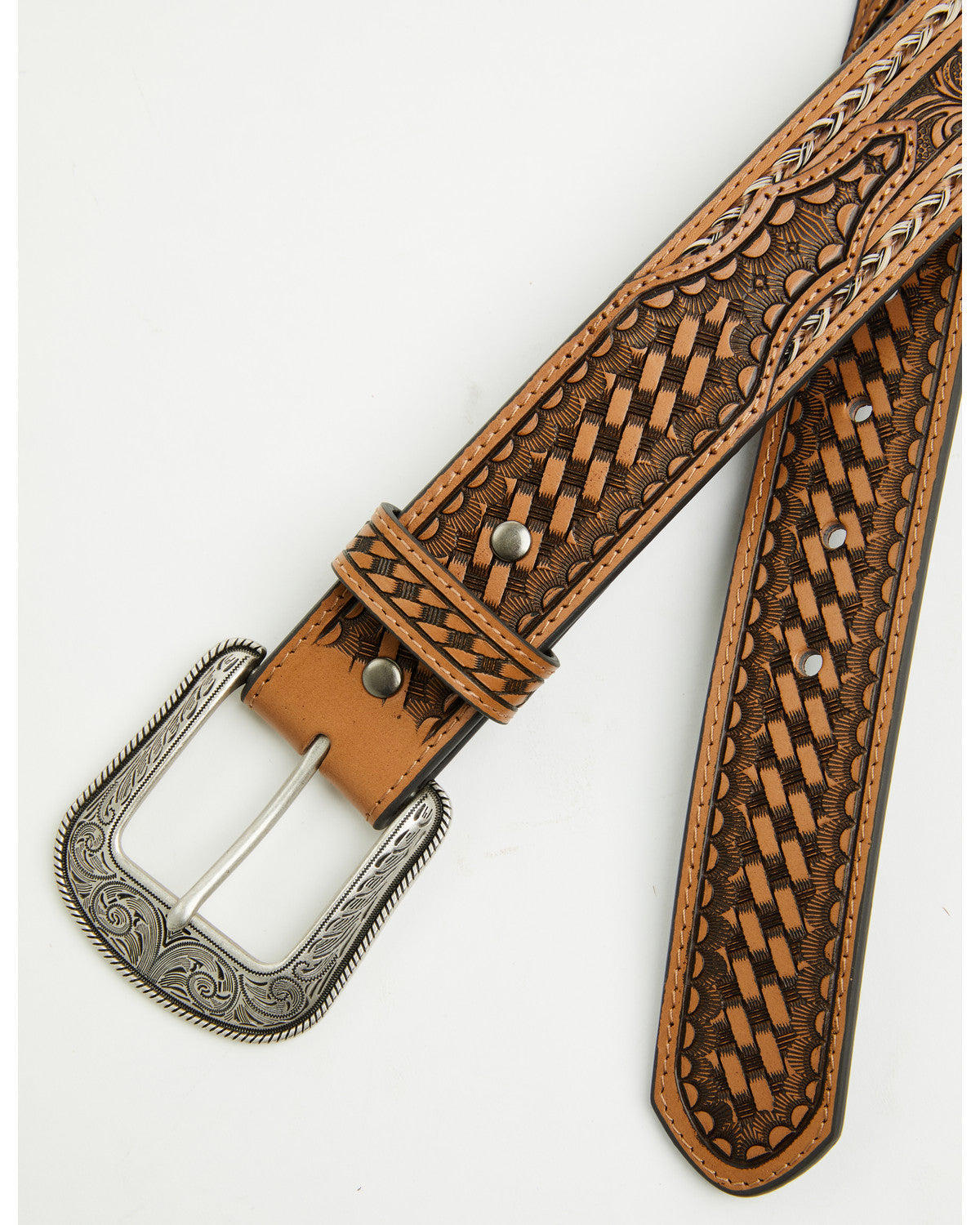 Men's Keaton Basketweave Tooled Leather Belt Tan