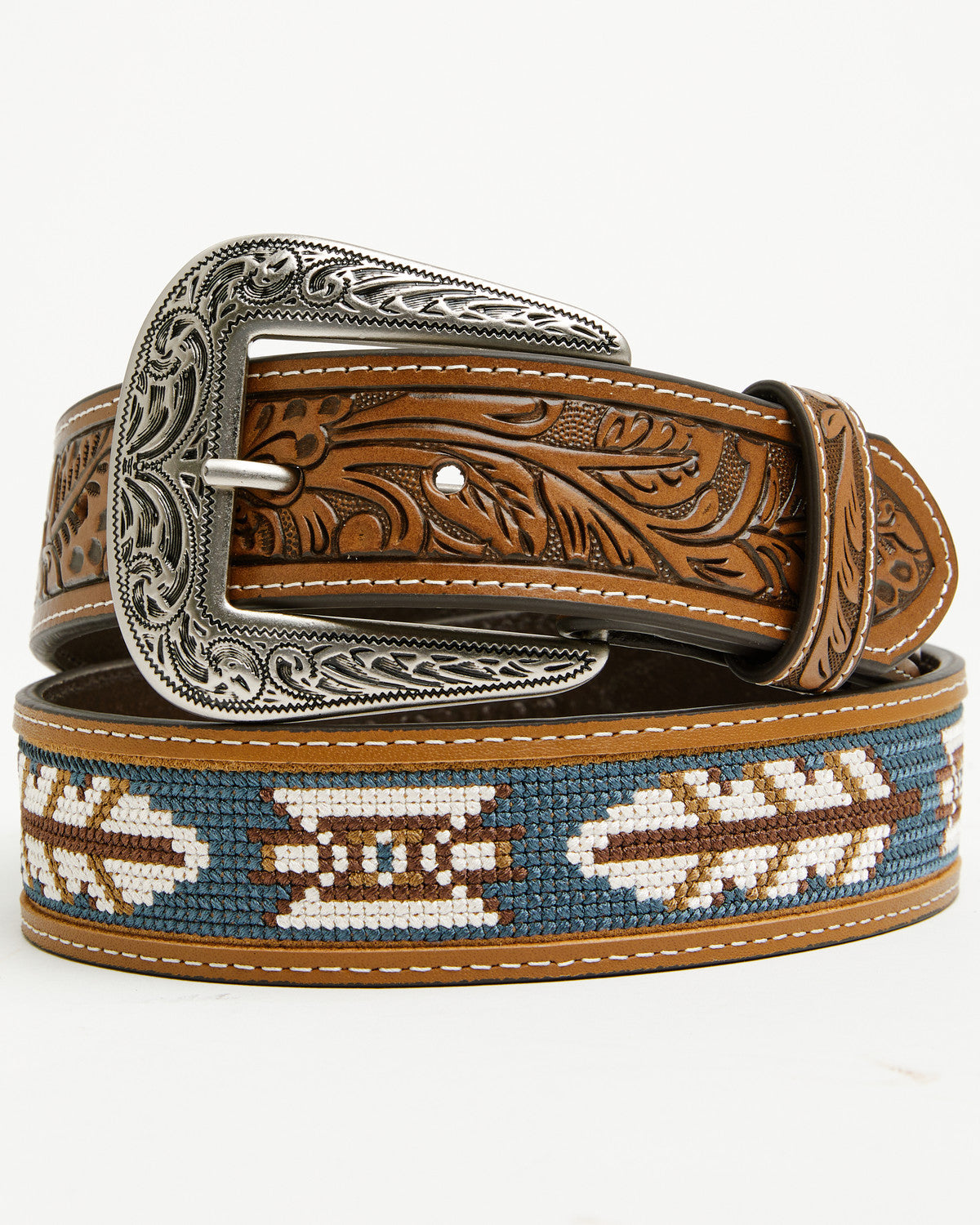 Men's Zane Southwestern Embroidered Inlay Belt Brown