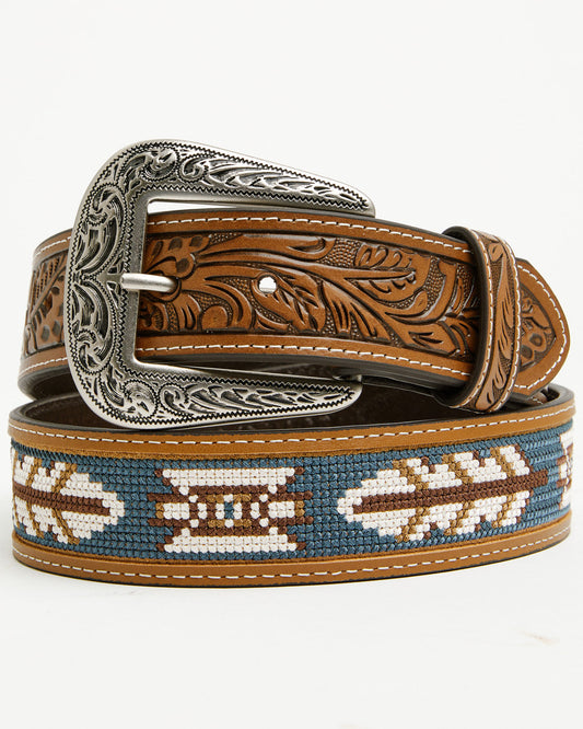 Men's Zane Southwestern Embroidered Inlay Belt Brown