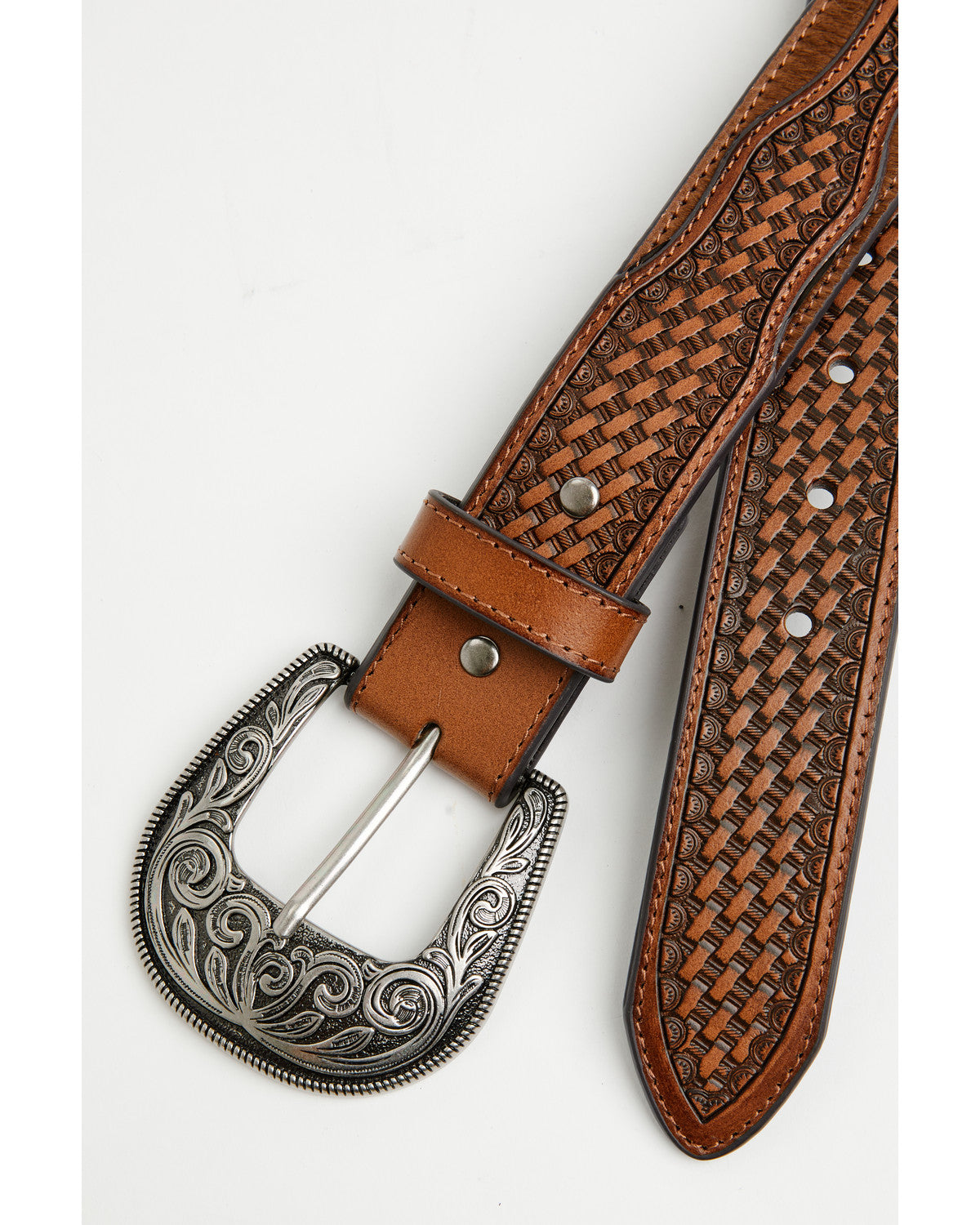 Men's Clyde Hairon Whipstitch Tooled Leather Belt Brown