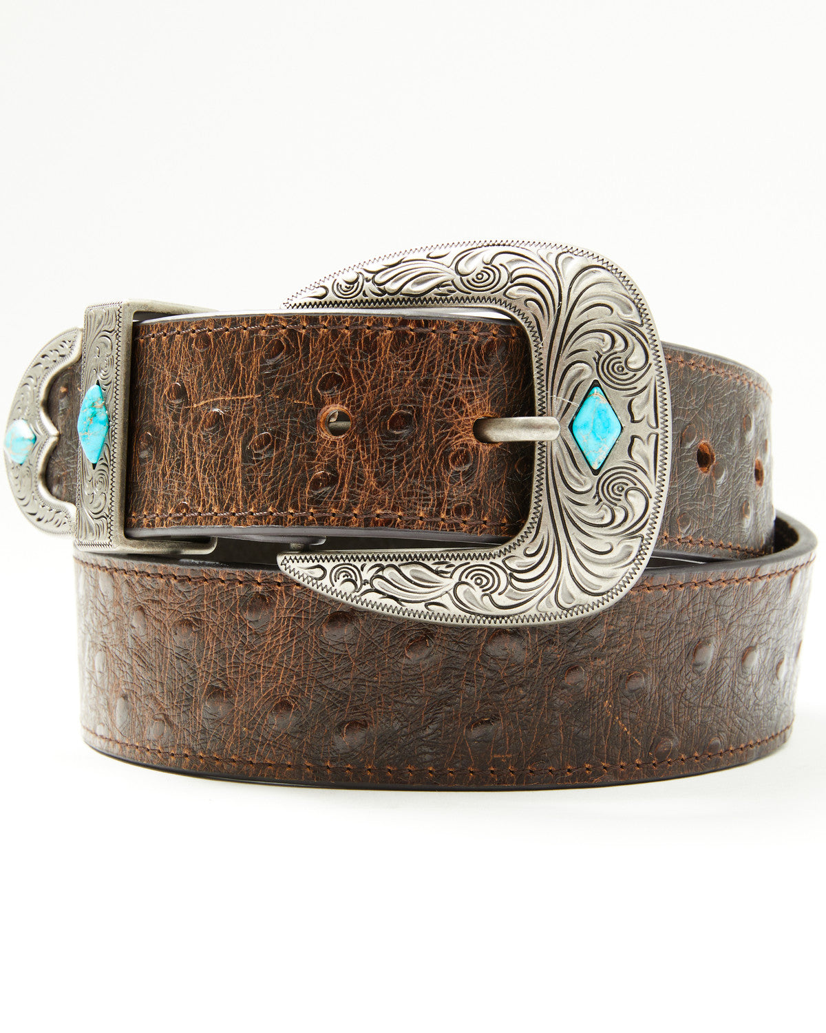 Men's Sheridan Faux Ostrich Print Leather Belt Brown
