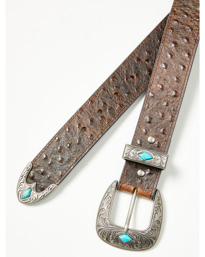 Men's Sheridan Faux Ostrich Print Leather Belt Brown